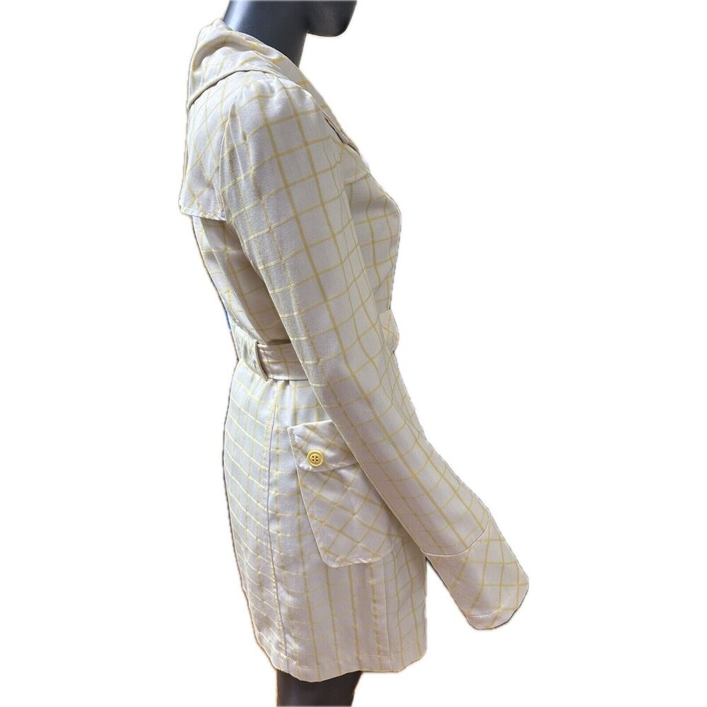 Tulle Yellow Stripe White Trench Coat Belted Waist Big Buttons Size Small - Picture 2 of 13